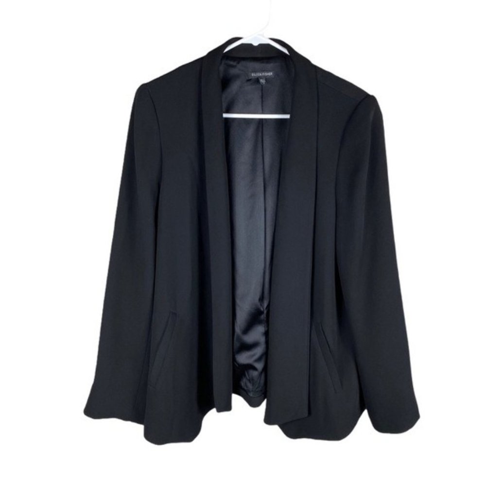 Eileen Fisher black open blazer silk lined jacket